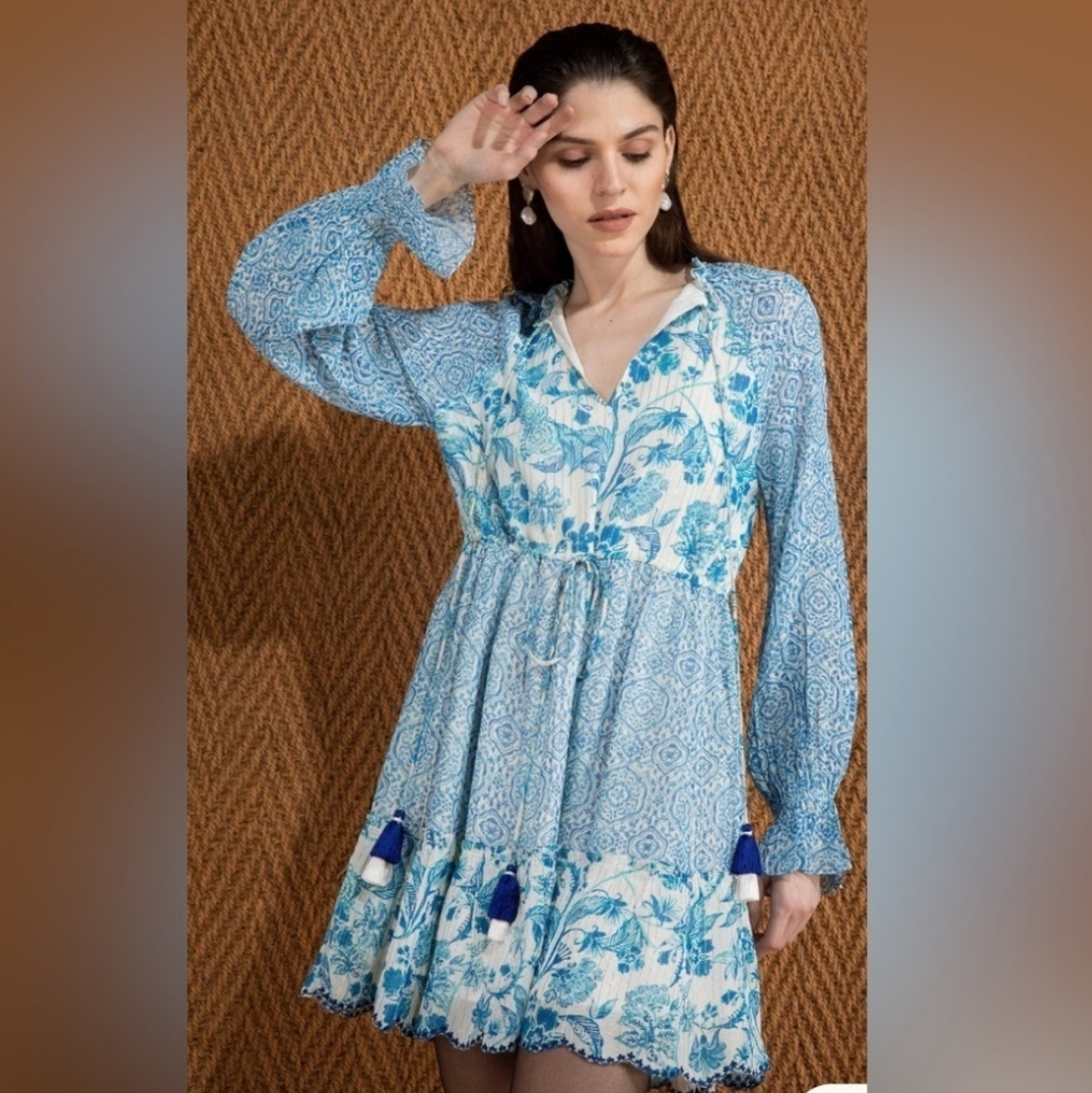 Hemant & Nandita Kaiyo Plunge Boho Blue Dress Anthropologie